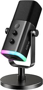 FIFINE Microfone dinâmico USB/XLR para gravação de podcast,microfone streaming para jogos de computador com RGB,botão de mudo,conector para fones de ouvido,suporte de mesa,para cantar no YouTube-AM8